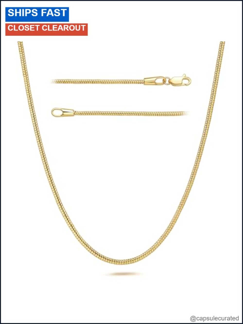 14K Gold Plated Snake Chain Necklace Women Minimalist Layering